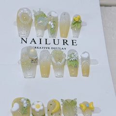 Ingvn  10pcs Handmade Finger Nails Spring Ready-made Artificial Nail Tips 3d Flowers Short False Nails Aesthetic press on Nails