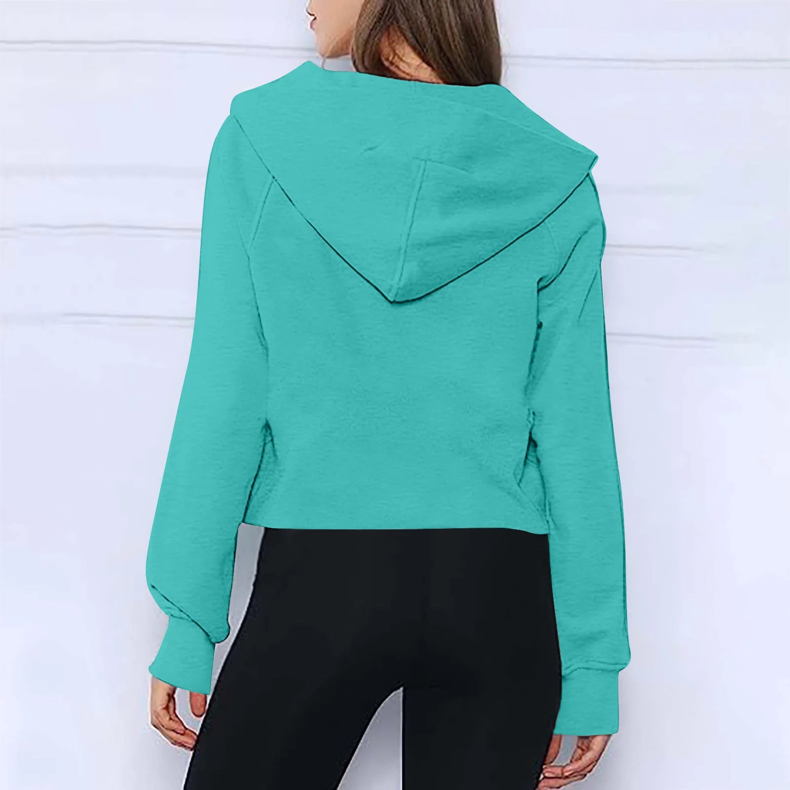 Ingvn - Autumn Winter New Arrival Womens Sports Half Zip Loose Solid Color Versatile Cropped Hooded Fleece Casual Pullover Sweatshirt