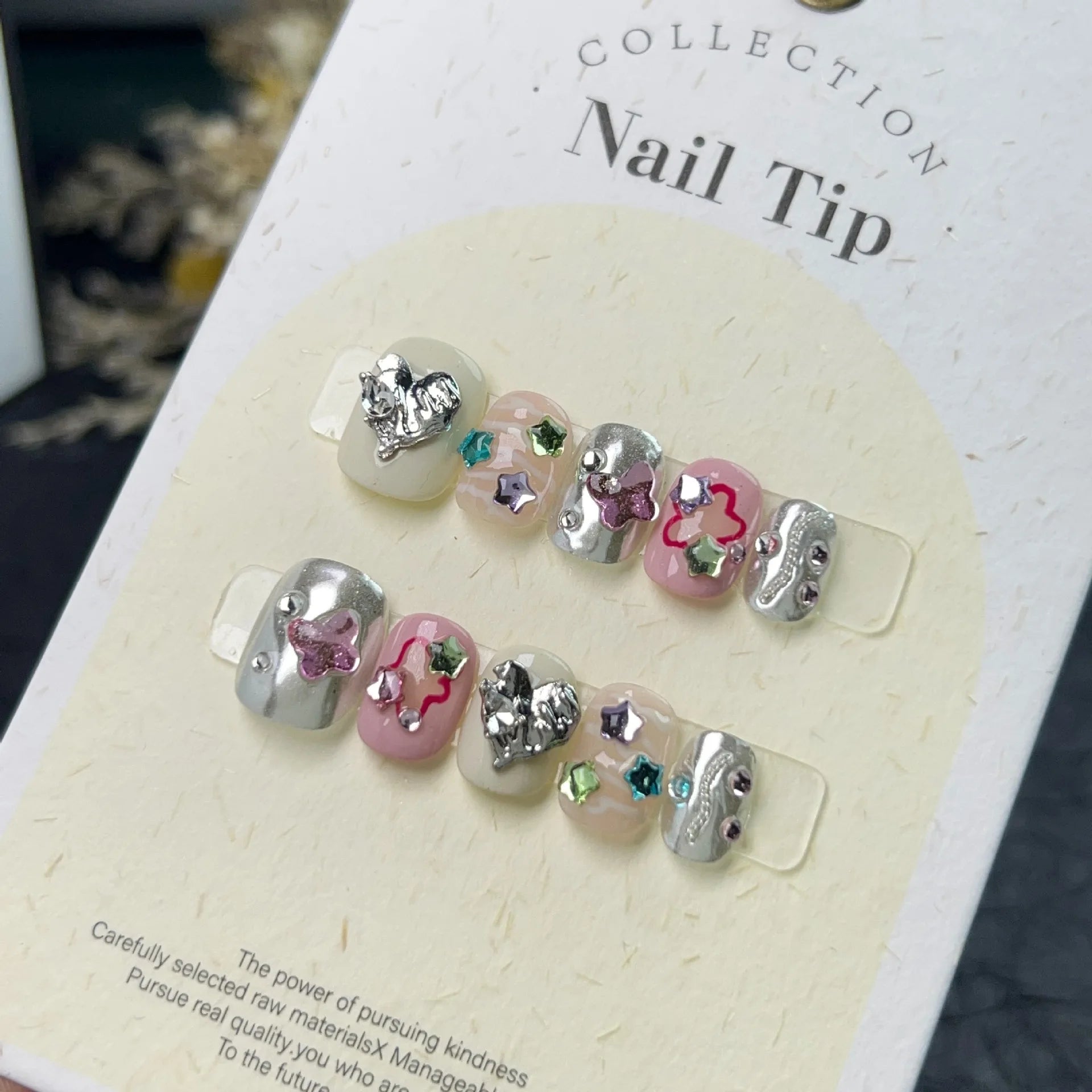 Ingvn  10Pcs Short Sweet and Cool Handmade Press On Nails Full Cover Design Round Head Fake Nail Artificial Manicure Wearable Nail Tips