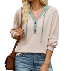 Ingvn  autumn/winter new solid color hooded button loose long sleeved hoodie for women Long-sleeved Sweatshirt for Women