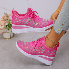 Ingvn  Lady's Shoes New Women Mesh Platform Sneakers High Heels Wedges Thick Bottom Sneakers Breathable Casual Vulcanize Shoes