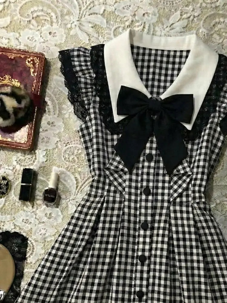 Ingvn  Japanese Kawaii Ruffle y2k mini Dress Women Sling vintage plaid short party Dress Cute Summer Street Style Dresses
