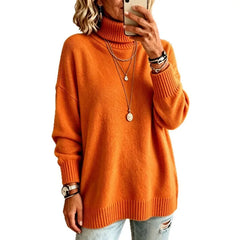 Ingvn - Women Turtleneck Knit Sweater Loose Long Sleeve Pullover Thick Autumn Winter Base Layer Top