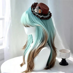 Ingvn - Long Straight Blue Ombre Brown Wig with Bangs Synthetic Natural Layered Lolita Wig Halloween Cosplay Costume Wig for Women