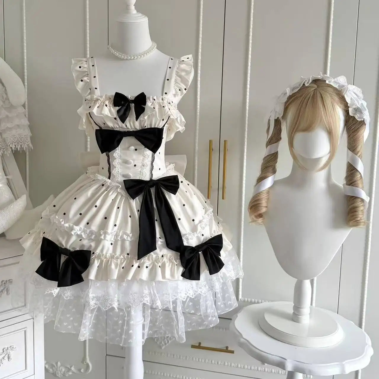 Ingvn  Japanese Harajuku Sweet Strap Lolita Dress Women Y2K Vintage Lace Bow Ruffle Cake dress Slim Bandage Summer Daily Stylish