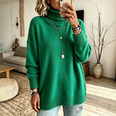 Ingvn - Women Turtleneck Knit Sweater Loose Long Sleeve Pullover Thick Autumn Winter Base Layer Top