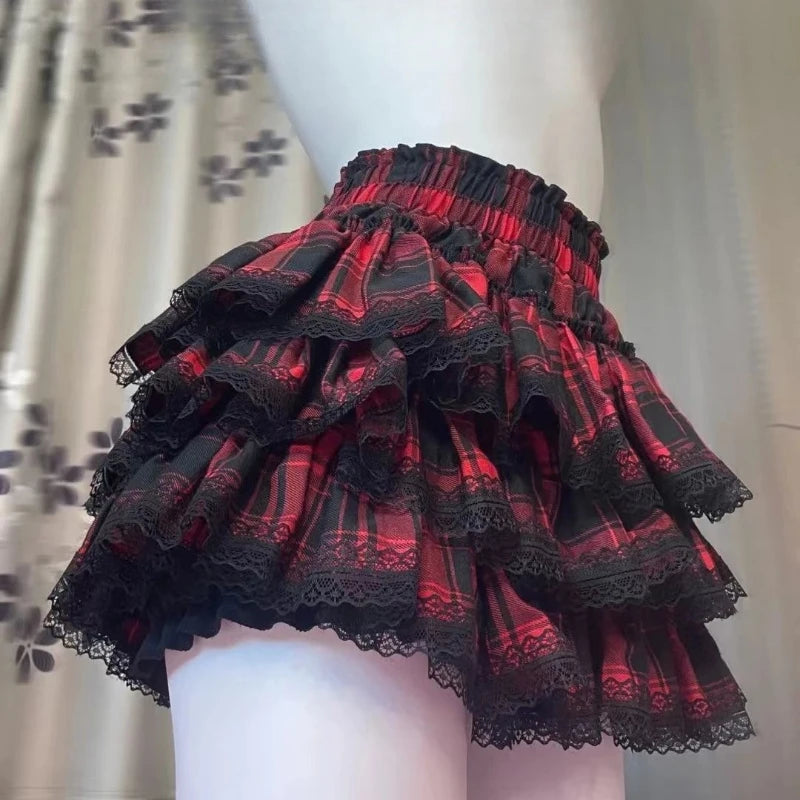 Ingvn  Summer Sweet Bow Lolita Puff Skirt Womens Kawaii Lace Ruffles High Waist A-Line Y2k Subculture Casual Mini Skirts