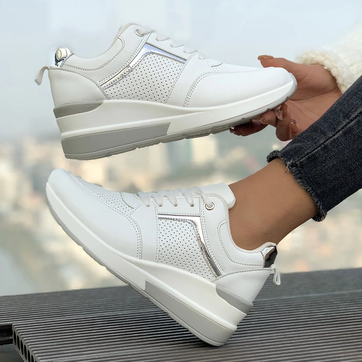 Ingvn  Women's Breathable Casual Shoes Street Fashion Womens Sneakers Lace-up Comfortable Women Platform Shoes Zapatillas De Mujer