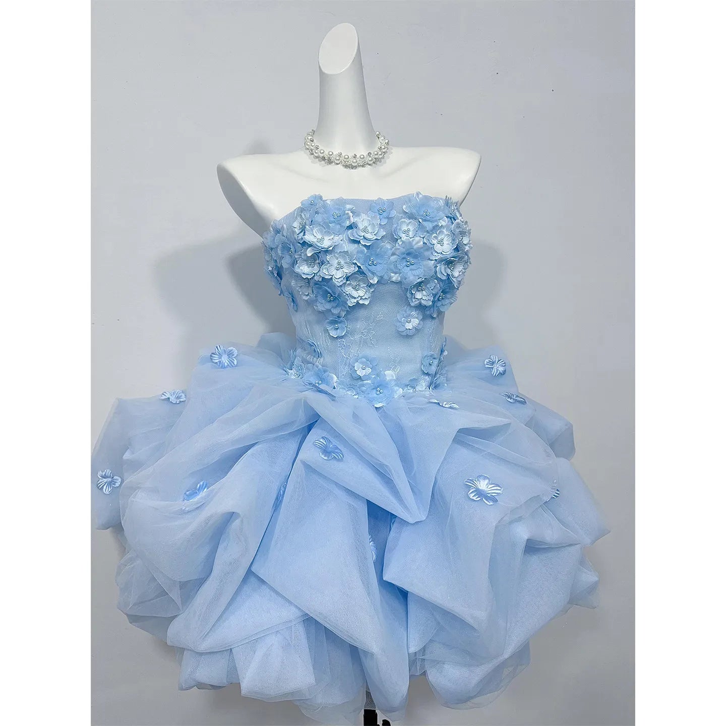 Ingvn  Spring Elegant Princess Pink Birthday Party Dress Sleeveless Strapless Beaded Embroidery Sweet Puffy Short Dress for Women