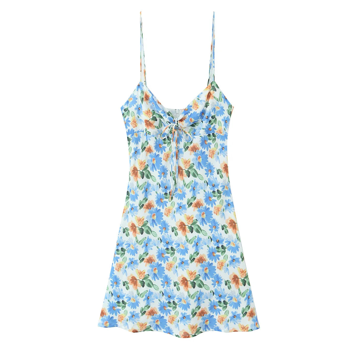 Ingvn  Pink Floral Print Backless Sling Dress Summer Woman Spliced Lace Bow V neck Mini Short Robe Beach Holiday Vestidos