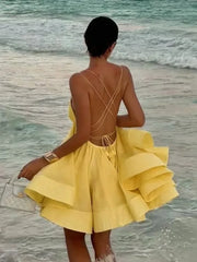 Ingvn  Mini Dresses Sexy Sleeveless Backless Lace-up Dress  Chic Ladies Holiday Beachwear