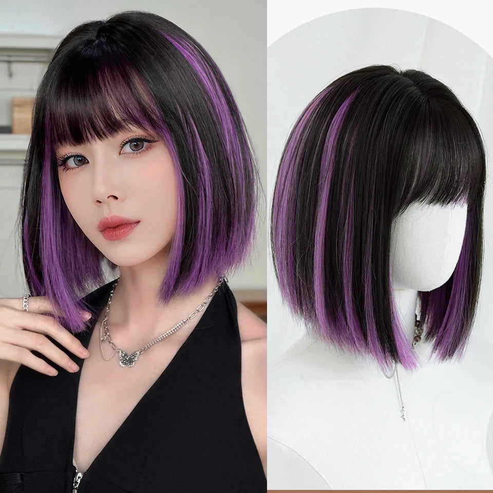 Ingvn  ﻿﻿Short Golden Brown Wig Synthetic Shoulder-Length Layered Straight Hair Lolita Wigs for Women Daily Party Cosplay Halloween Wig