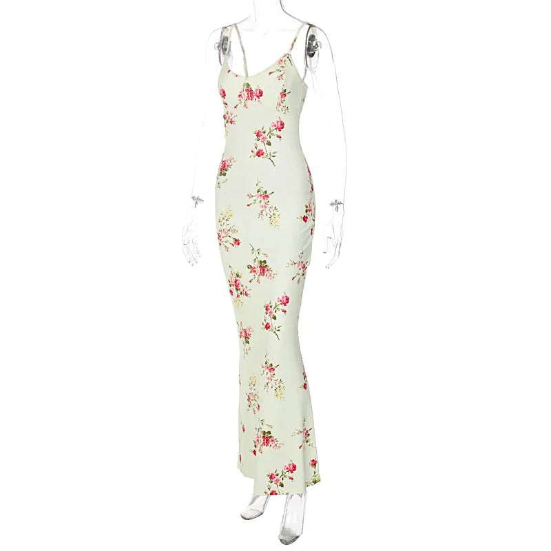 Ingvn  Sexy Y2K Clothes Floral Print Sleeveless Backless Bodycon Maxi Dresses For Women Club Birthday Party Elegant Outfit