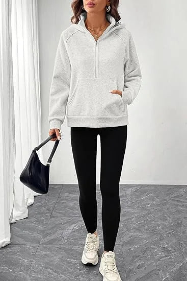 Ingvn - Womens European Style Hoodie Autumn Winter New Style Stand Collar Hooded Design French Sweatshirt Fashion Versatile Top