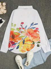 Ingvn  Plus Size Women's Fashion Spring   Autumn Floral Print Pocket Long Sleeved Casual Shirt Lapel Single Breasted Loose Blouse Shirt