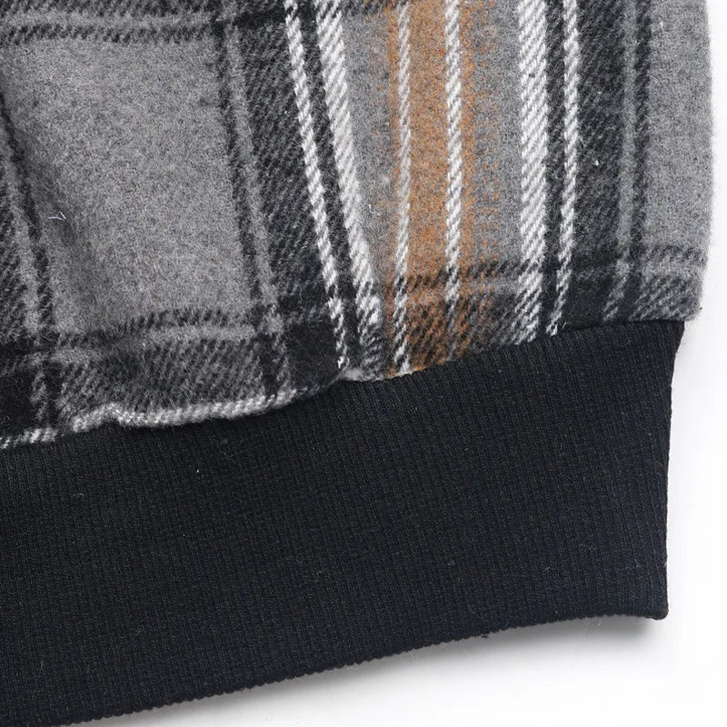 Ingvn - Women Round Neck Plaid Color Block Sweatshirt Lace Trim Long Sleeve Casual Pullover Top