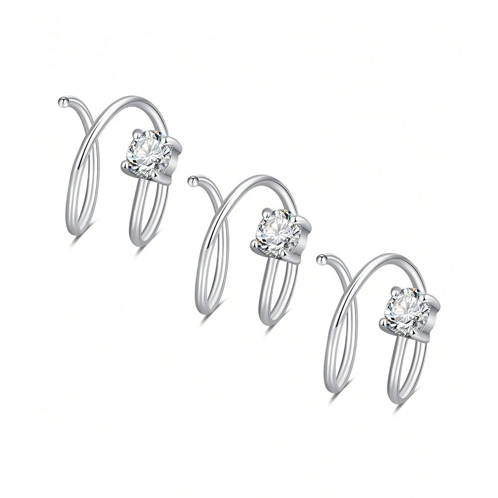 Ingvn  Double Nose Ring Hoop For Single Piercing Stainless Steel Spiral Twist Nose Hoop 20G 8/10mm Nose Piercing Hoop For Women