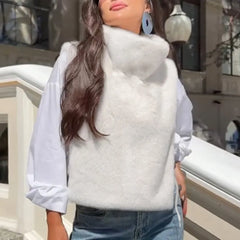 Ingvn - Women  Faux Mink Fur Vest High Neck Warm Sleeveless Waistcoat Elegant Casual Outerwear