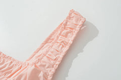 Ingvn  Sexy Pink Elastic Strap Tank Dress Ruched Slash Neck Zipper Back Slim Low Waist Hem Swing Midi Long Robe Sleeveless Vestidos