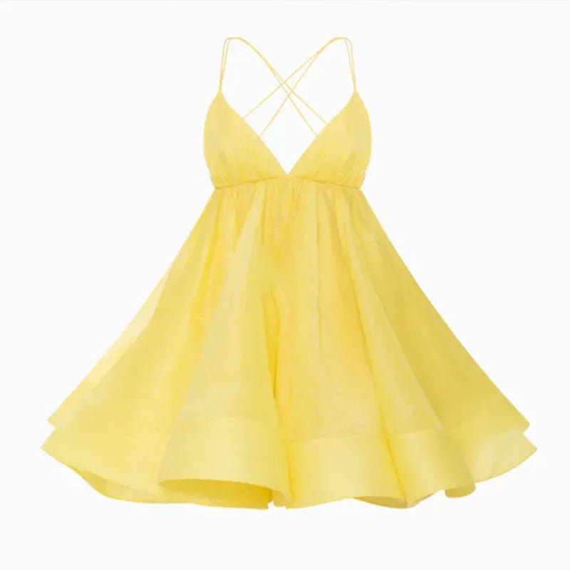 Ingvn  Mini Dresses Sexy Sleeveless Backless Lace-up Dress  Chic Ladies Holiday Beachwear