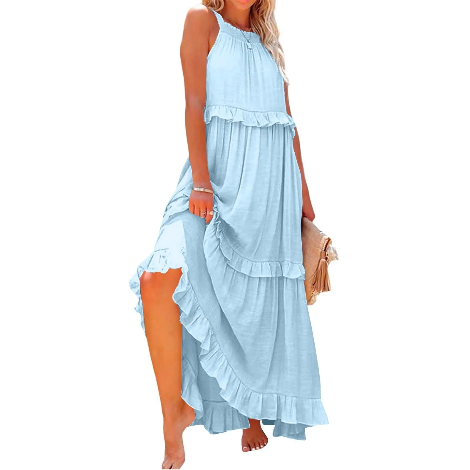 Ingvn  European and American New Summer Vacation Style Long Dress with Big Sway Flowing Beach Skirt for Women