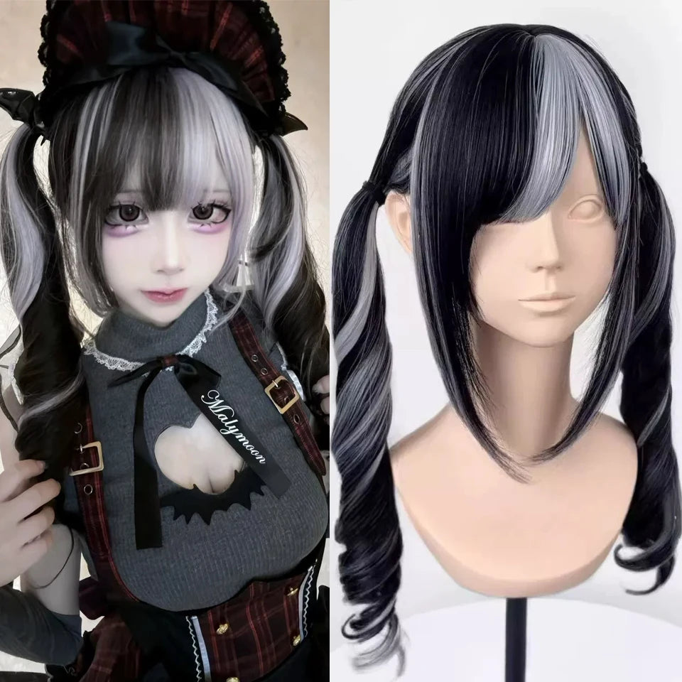 Ingvn - Long Wavy Black Highlight Pink Wig with Bangs Synthetic Diy Cosplay Wig Daily Wear Natural Wig Halloween Costume Wig for Women