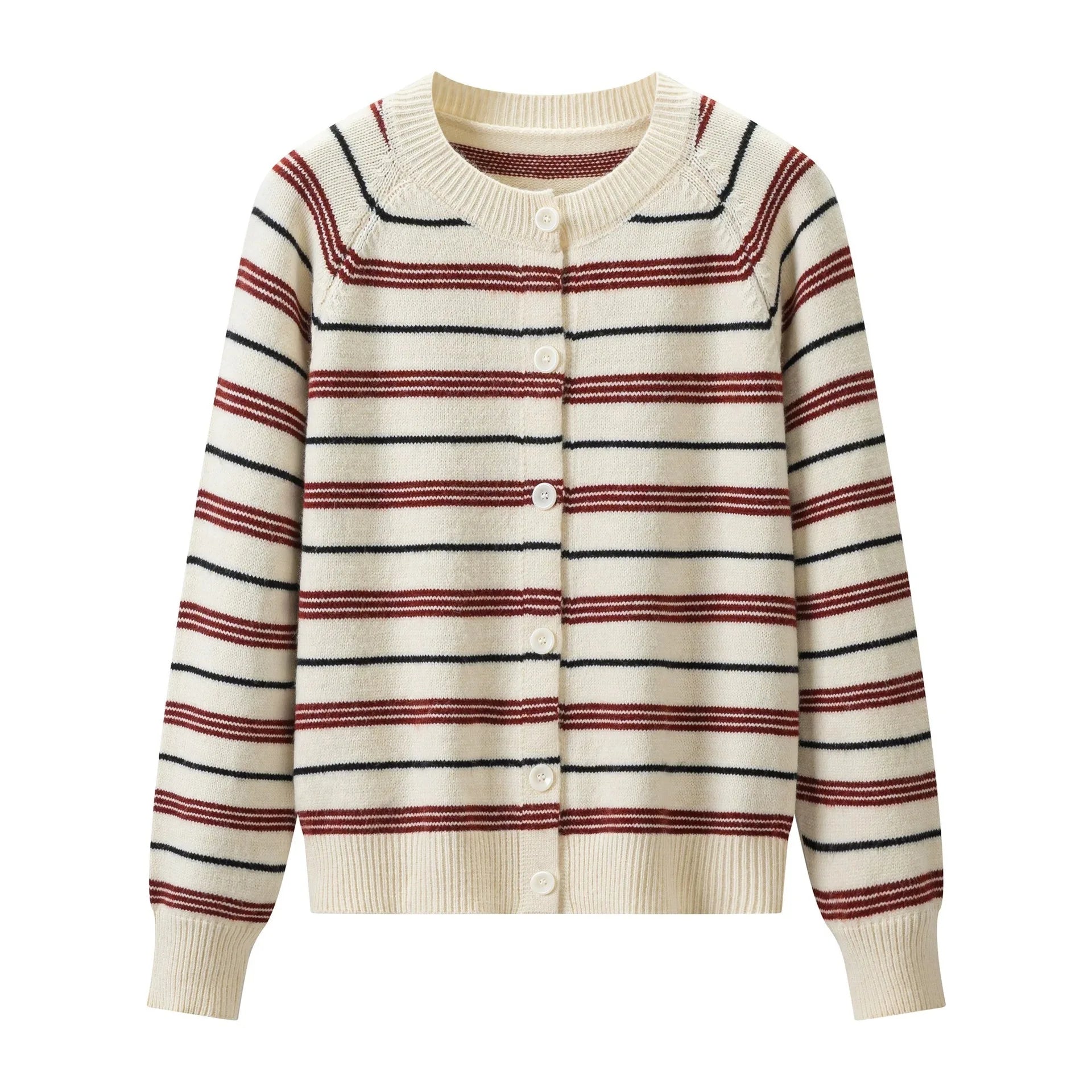 Ingvn - Women's Autumn Winter New Korean Color Block Striped Knit Cardigan Casual Design Versatile Sweater Chic Coquette Trendy
