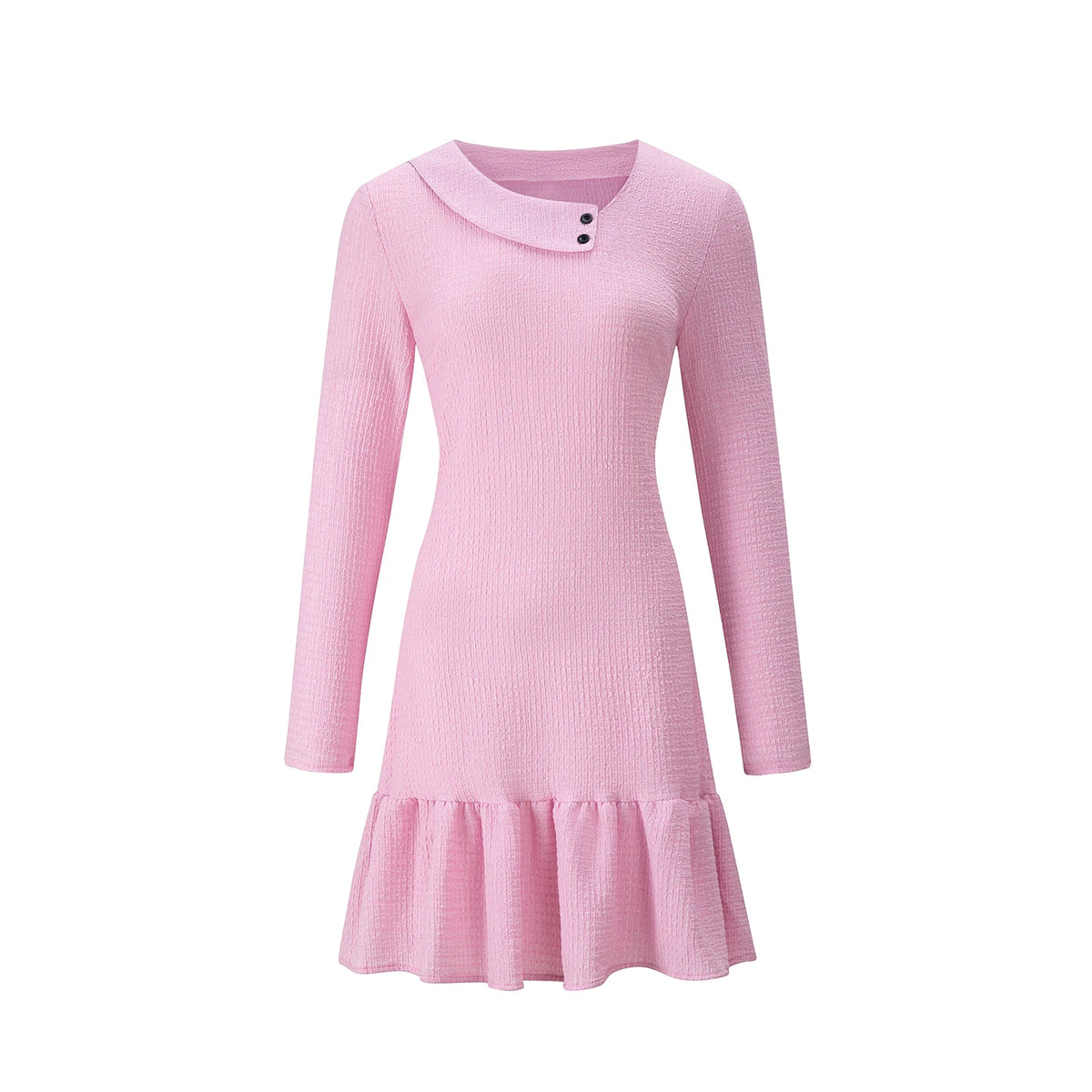 Ingvn - New Long Sleeve Dresses for Women Skew Collar Women Dress Elegant Solid A-LINE Dress Women Vestidos De Verano Mujer
