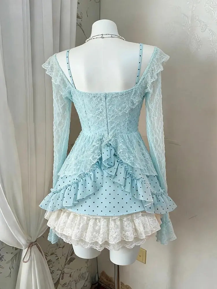 Ingvn  Japanese Lolita Sweet 3 Piece Set Women 2000s Retro Mini Skirt Vintage Lace Sleeveless Vest Casual Short Cardigan Fashion Suit