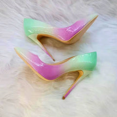 Ingvn - Mint green purple Gradient Pumps Python Patent Thin High Heel Slip On Pointed Toe Party Shoes Woman Low Cut Pumps