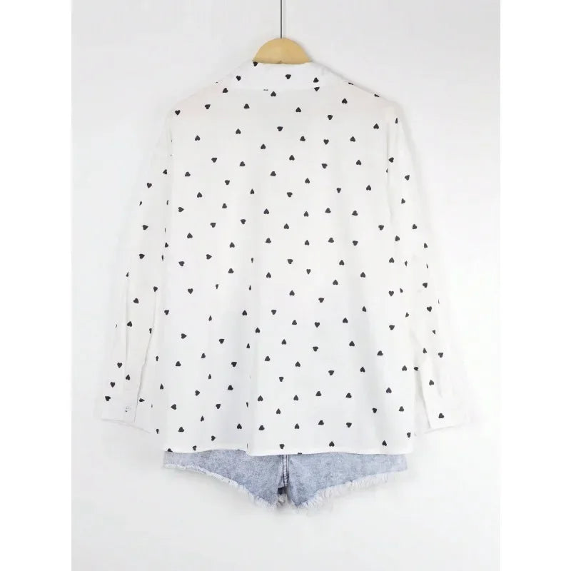 Ingvn  Plus Size 1XL-5XL Women's Fashion Spring Autumn Polka Dot Shirt Blouse Ladies Simple Basic Lapel Long-sleeved Shirt for Women