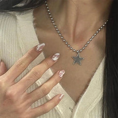 Ingvn  Titanium Steel Star Pendant Necklace for Men Women Y2K Hip Hop Cool Hot Girls Beads Chains Choker Korean Fashion Jewelry