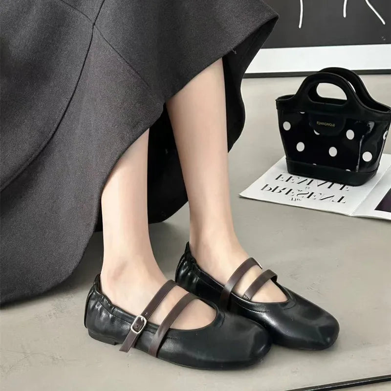 Ingvn  Fashion Patent Leather Mary Janes Women Ballet Flats Comfortable Soft Sole Elastic Band Walking Loafers Casual Girls Dance Shoes