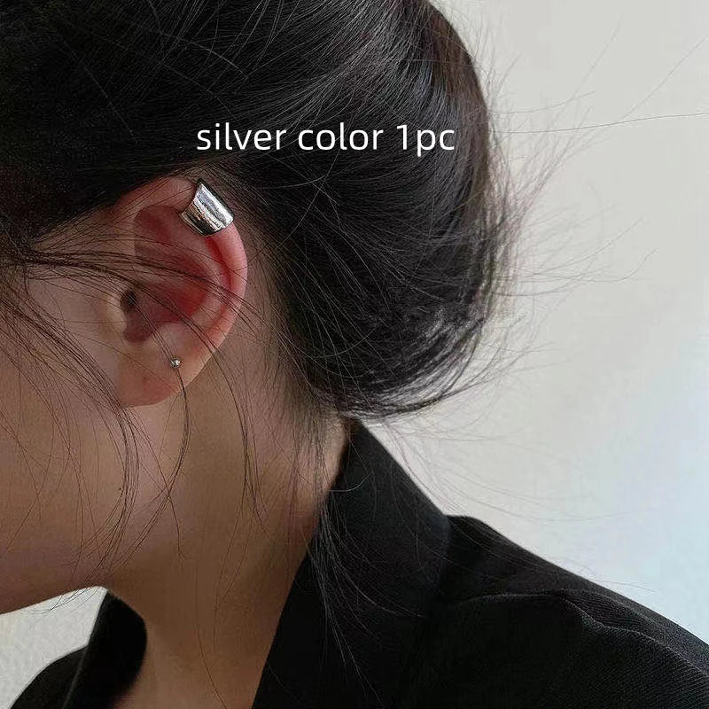2023 Korea Silver Color metal Geometric Heart Ear Cuff Stackable Simple C-shape Ear Clip Earrings for Women Aesthetic Jewelry