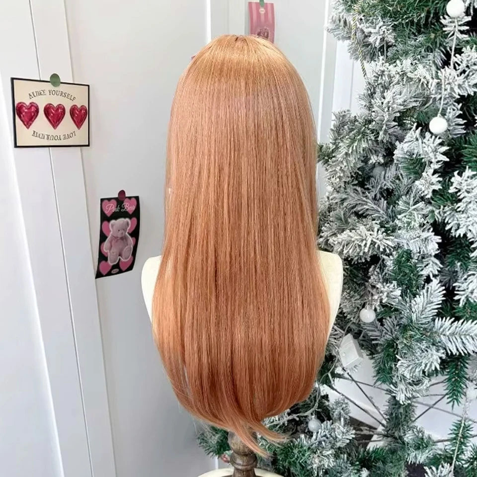 Ingvn - Long Wigs With Bangs Synthetic Natural Straight Layered Fake Hair Party Fluffy Lolita Cosplay Brown Wigs For Women Daily Use
