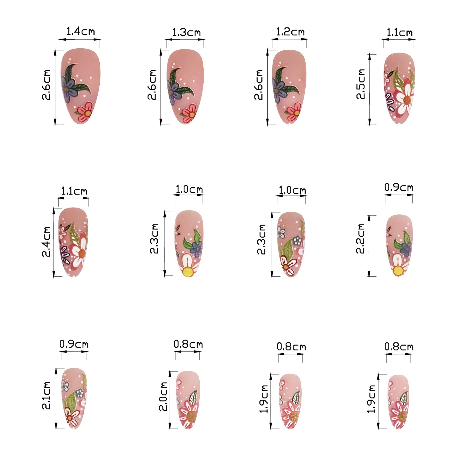 24pcs Spring/Summer Flowers Fake Nail Colorful flower Pattern False Nails Full Cover Wearable Sweet Korean Almond Press On Nails