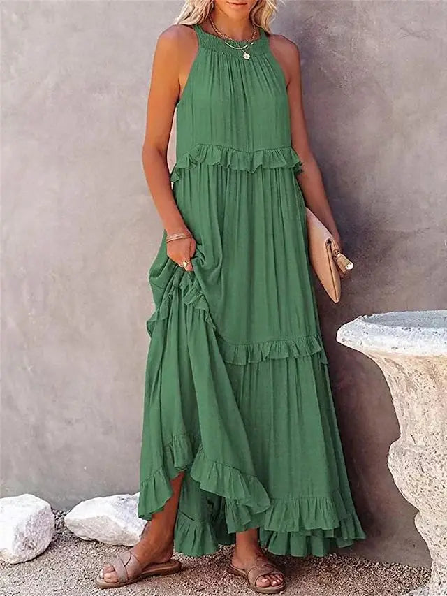 Ingvn  European and American New Summer Vacation Style Long Dress with Big Sway Flowing Beach Skirt for Women