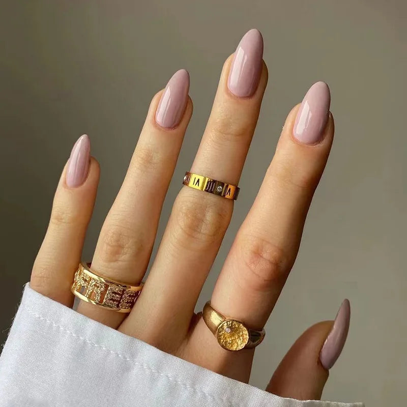 24Pcs Almond Shaped Wearable False Nails Medium Length Solid Colour Acrylic Press on Nail Red Full Coverage Removable Fake Nails