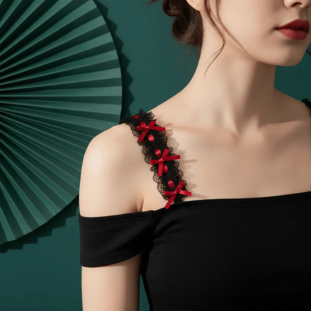 Ingvn  Decorative Anti-slip Women Bra Straps Elastic Adjustable Lace Shoulder Straps Removable Bowknot Bra Straps Wedding Party Dress