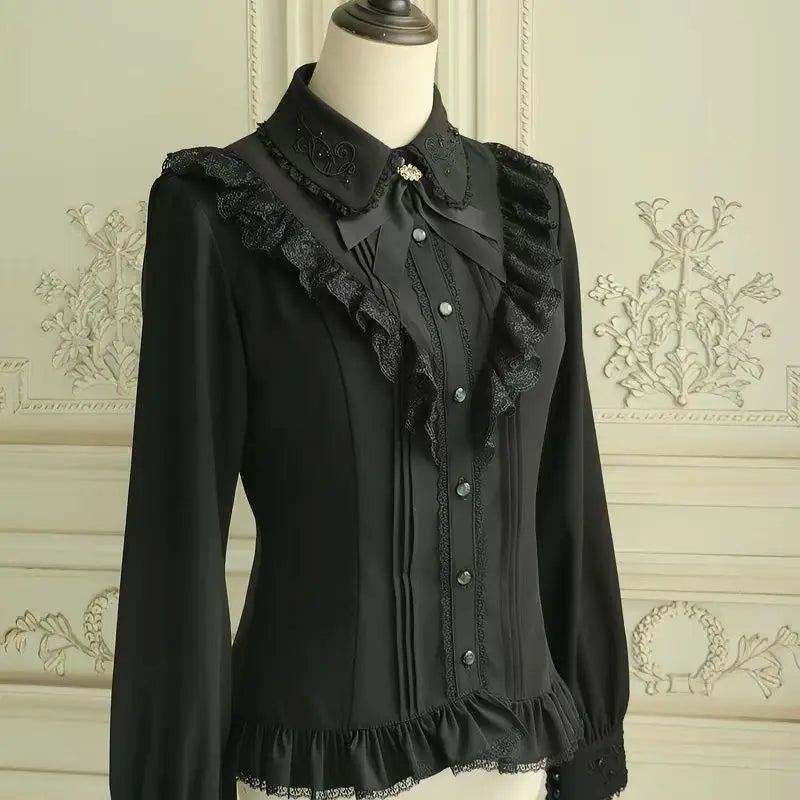 Ingvn  Subcultural Daily Lolita Blouse Female Harajuku Y2K Chic Lace Long Sleeve Shirt Sweet Elegant Street Casual Inner Outfit