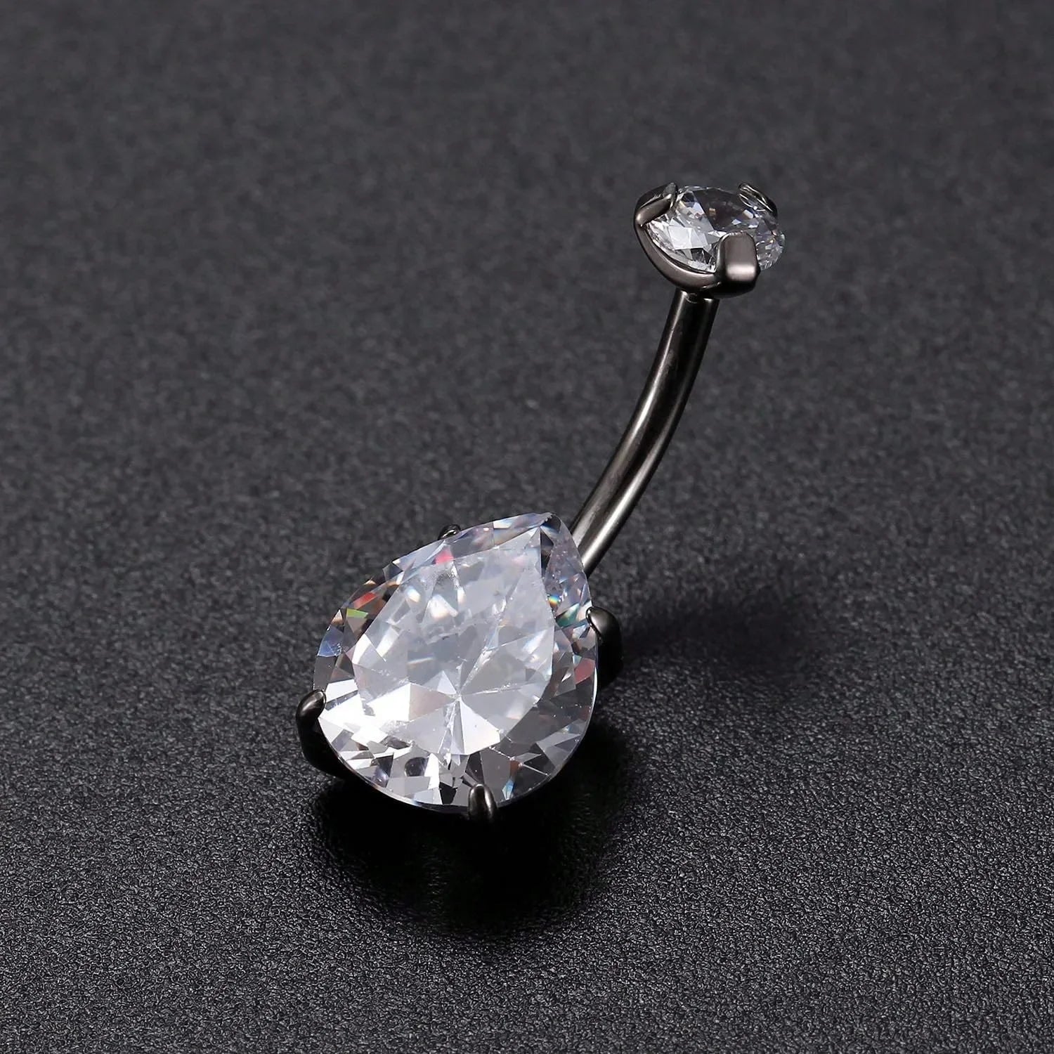 Ingvn  14G 10mm Stainless Steel Belly Button Rings, Round Droplet Cubic Zirconia Belly Rings, Belly Barbell Piercing Navel Piercings