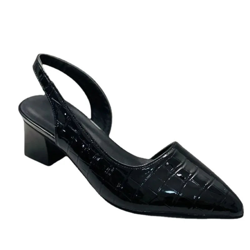 Ingvn  Plus Size 36-43 Shoes Women's Sandals Summer Women's Pointed Toes Pumps Mid Chunky Heels Slingback Vintage Lady Female Slippers