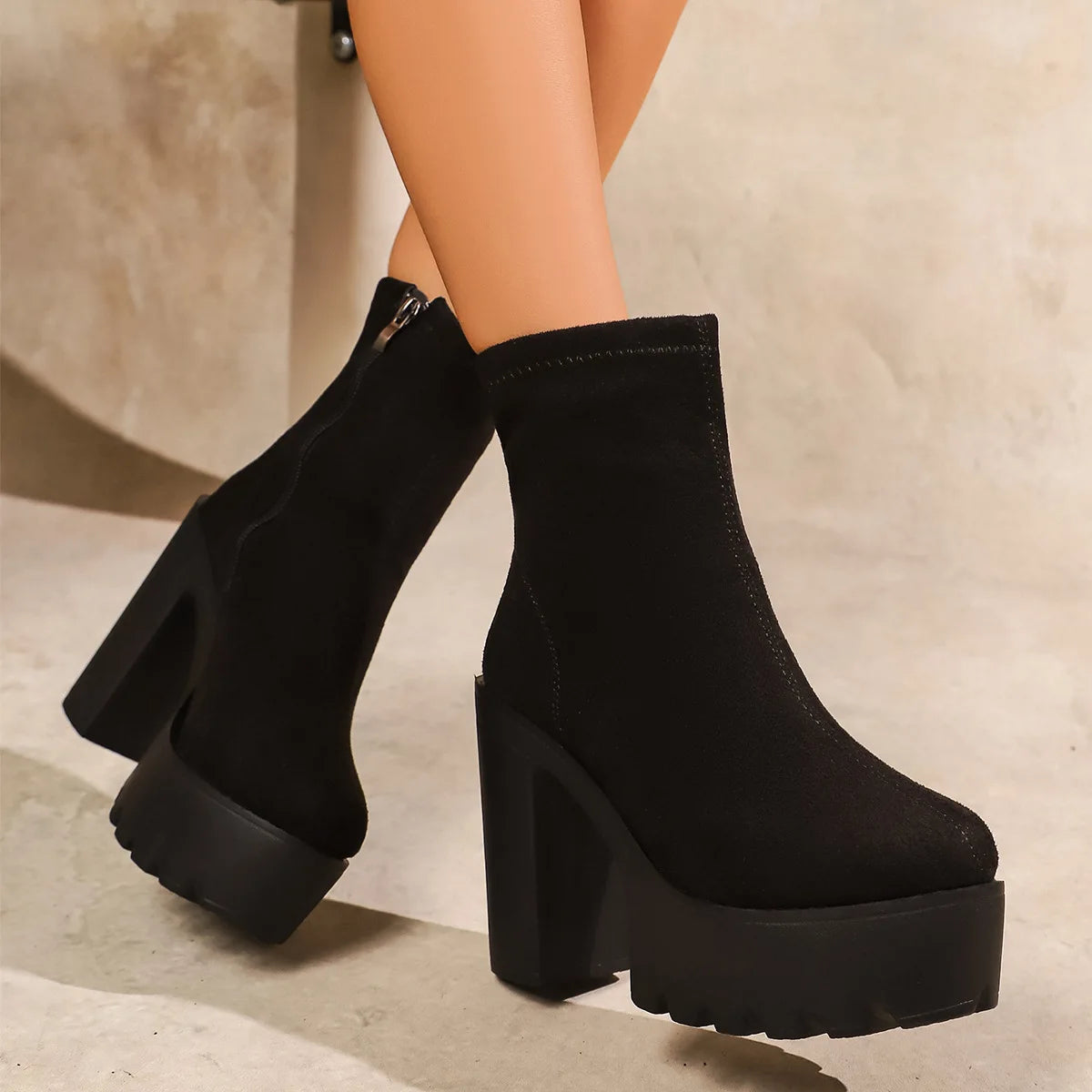 Ingvn  women's autumn /winter new waterproof platform thick heel super high heels women's boots suede warm short boots low boots
