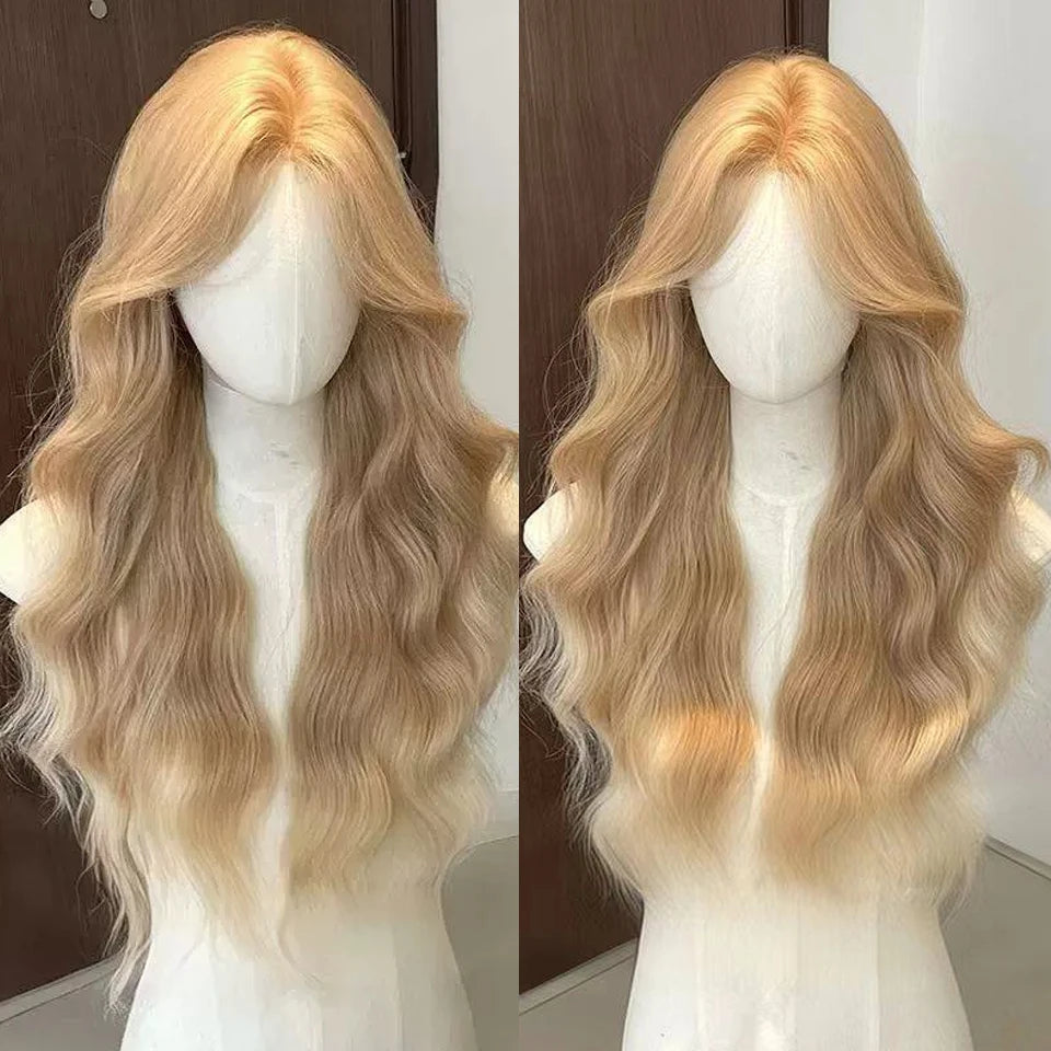 Ingvn  ﻿Long Wavy Ombre Pink Lolita Wig Synthetic Natural Cosplay Small Area Lace Wig Halloween Party Costume Wig for Women Daily Wear