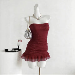 Ingvn  Spring Women's Clothing Sexy Birthday Dress For Woman Bodycon Party Dress With Backless Tie Sequin Ruffle Trim Milk Silk Fabric