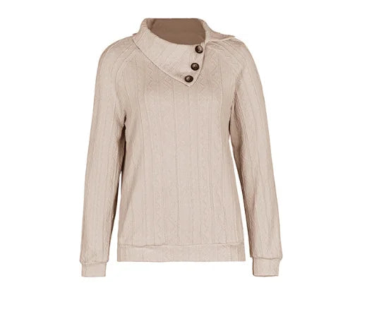 Ingvn - Women Autumn European Style Textured Irregular Collar Long Sleeve Casual Sweatshirt Tops