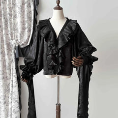 Ingvn  Y2k Aesthetic Retro Tops Blusas Vintage Elegant Lolita Shirts Women Gothic V-Neck Ruffles Long Sleeve Blouses Female