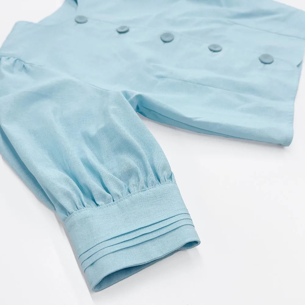 Ingvn  Cotton Linen Short Jacket And Skirt Set Sweet Style Bubble Sleeve Clothing Women's Fashion Spring Summer Casual Wear