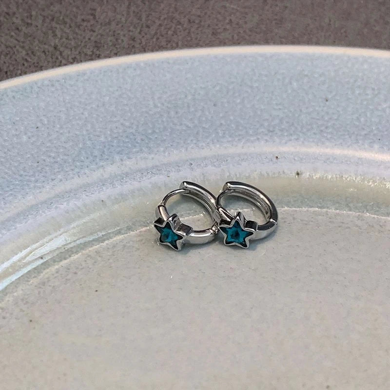 Ingvn  New Trendy Cute Sweet blue star Hoop Earrings for Women Girls Simple Fashion Vintage Earrings Aesthetic Jewelry Y2K Gift