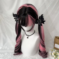 Ingvn - Long Wavy Black Highlight Pink Wig with Bangs Synthetic Diy Cosplay Wig Daily Wear Natural Wig Halloween Costume Wig for Women